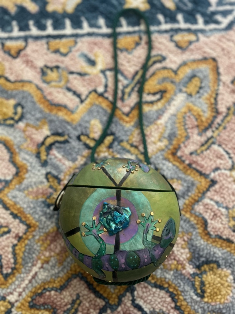 Hand crafted gecko painted SW design gourd purse